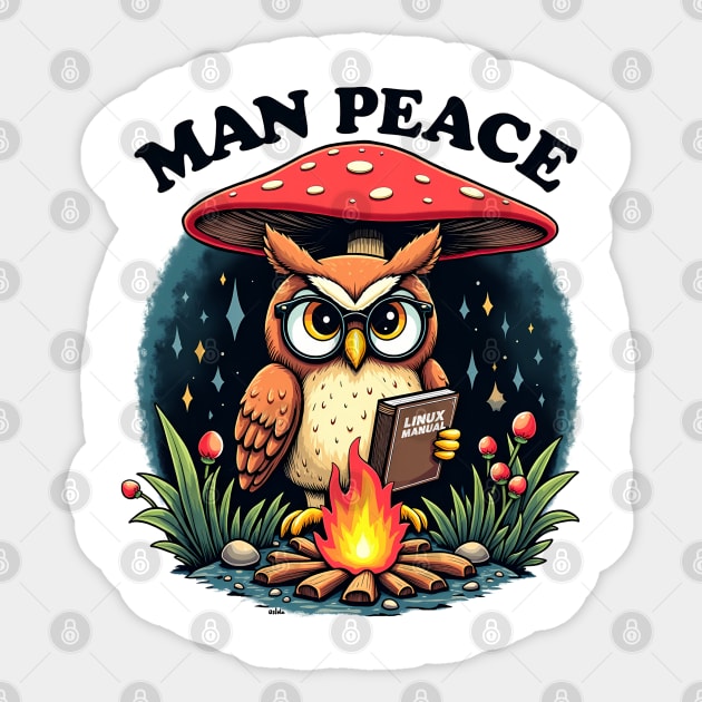 Man Peace – Linux Owl at Camp Sticker by Hobby Helpers Merch